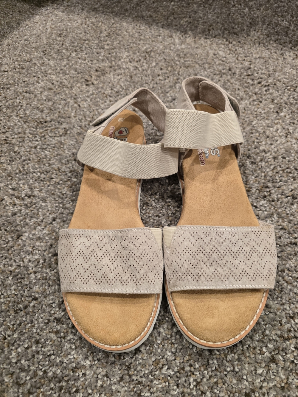 BOBS from Skechers Memory Foam Beige/Taupe Women's Adjustable Strap Sandals